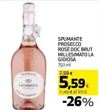 Coop SPUMANTE PROSECCO ROSÈ DOC BRUT MILLESIMATO LA GIOIOSA 750 ml offerta