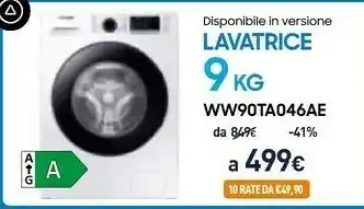 Unieuro Samsung WW90TA046AE/EO Lavatrice Libera Installazione Caricamento Frontale 9 Kg 1400 Giri/min A Bianco offerta