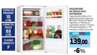 Coop FRIGORIFERO DA TAVOLO AKAI AKFR104SWCAPACITÀ FREEZER cm85.3×474×44,6 offerta