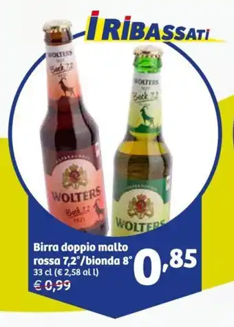 Birra doppio malto rossa 7,2°/bionda 8° 33 cl