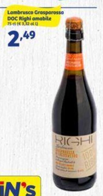 In'S Mercato Lambrusco Grasparossa DOC Righi amabile 75 cl offerta