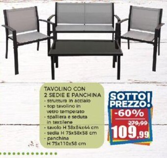 TAVOLINO CON 2 SEDIE E PANCHINA
