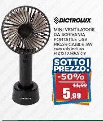 Happy Casa DICTROLUX MINI VENTILATORE DA SCRIVANIA PORTATILE USB RICARICABILE 5W offerta
