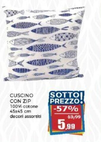 CUSCINO CON ZIP 100% cotone 45x45 cm decori assortiti