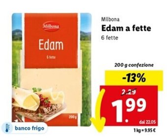 Lidl Milbona Edam a fette 6 fette 200 g offerta