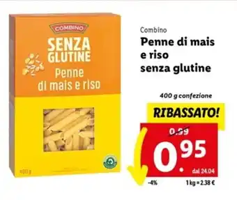Lidl Combino Penne di mais e riso senza glutine 400 g offerta