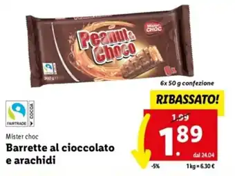 Lidl Mister choc Barrette al cioccolato e arachidi 6x 50 g offerta