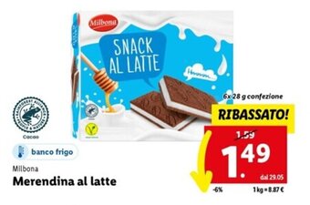 Lidl Milbona Merendina al latte 6x 28 g offerta