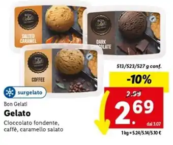 Lidl Bon Gelati Gelato Cioccolato fondente, caffè, caramello salato 513/523/527 g offerta