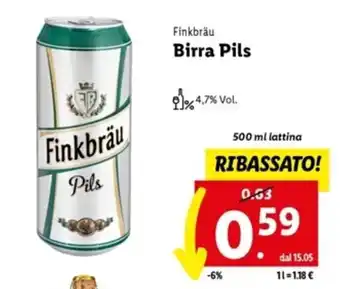 Lidl Finkbräu Birra Pils 500 ml offerta