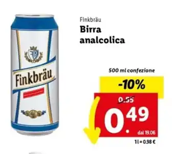 Lidl Finkbräu Birra analcolica 500 ml offerta