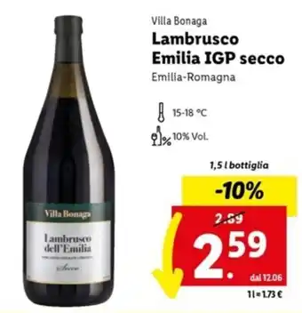 Lidl Villa Bonaga Lambrusco Emilia IGP secco 1,5 l offerta