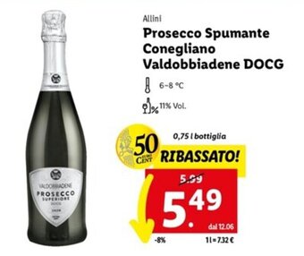Lidl Allini Prosecco Spumante Conegliano Valdobbiadene DOCG 0,75 l offerta