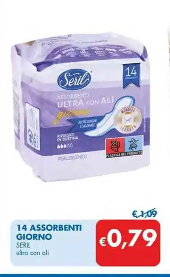 MD Discount 14 ASSORBENTI GIORNO SERIL ultra con ali offerta