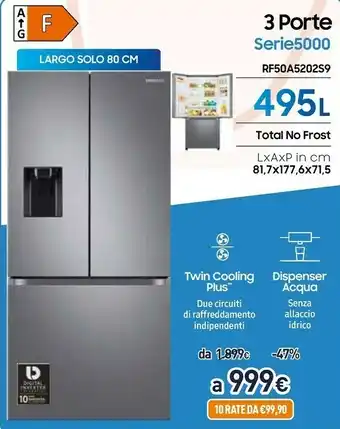 Unieuro Samsung RF50A5202S9/ES Frigorifero Side-by-side Libera Installazione 495 L F Acciaio Inossidabile offerta