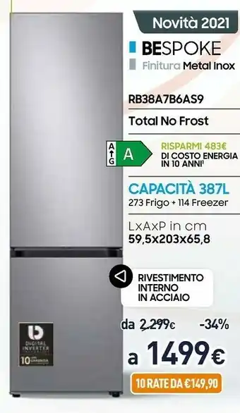 Unieuro Samsung RB38A7B6AS9 Bespoke offerta