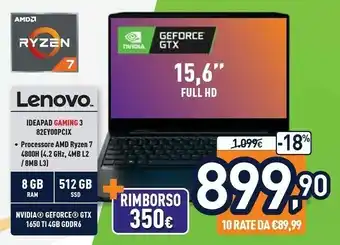 Unieuro Lenovo Ideapad Gaming 3 82EY00PCIX offerta