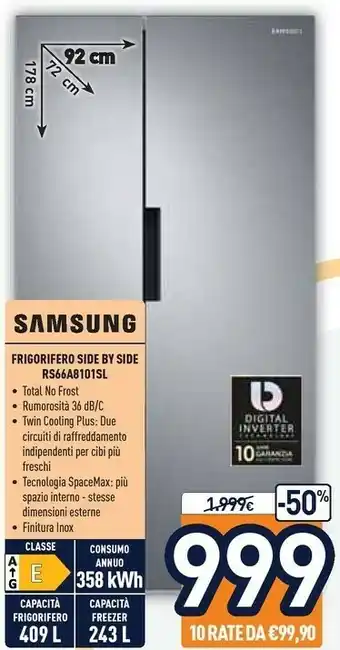 Unieuro Samsung RS66A8101SL Frigorifero Side-by-side Incasso/libero E Acciaio Inossidabile offerta