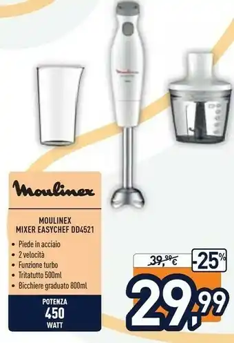 Unieuro Moulinex Easychef Frullatore 0,8 L Frullatore Ad Immersione Grigio, Bianco 450 W offerta