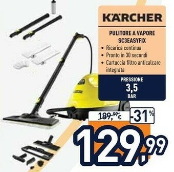 Unieuro Kärcher SC3 EasyFix 1 L Nero, Giallo 1900 W offerta