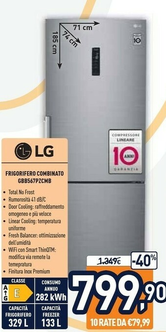 Unieuro LG GBB567PZCMB Frigorifero Con Congelatore Libera Installazione 462 L E Acciaio Inossidabile offerta