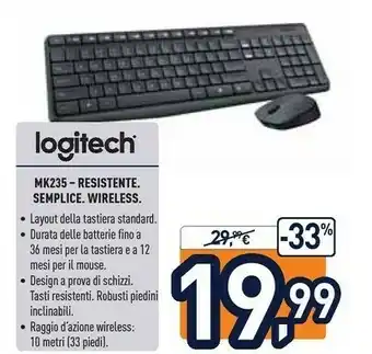 Unieuro Logitech MK235 Tastiera RF Wireless Nero offerta