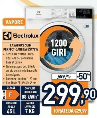 Unieuro Electrolux EW6S472W Lavatrice Libera Installazione Caricamento Frontale Bianco 7 Kg 1200 Giri/min A+++ offerta