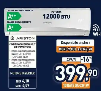 Unieuro Ariston Cindizionatore Monosplit Kit SYROSNET3235 offerta