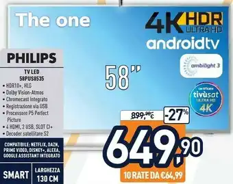 Unieuro Philips 50PUS8535/12 TV 127 Cm (50") 4K Ultra HD Smart TV Wi-Fi Argento offerta