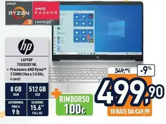 Unieuro HP 15s-eq2031nl Computer Portatile 39,6 Cm (15.6") Full HD AMD Ryzen 3 8 GB DDR4-SDRAM 512 GB SSD Wi-Fi 5 (802.11ac) Windows  offerta