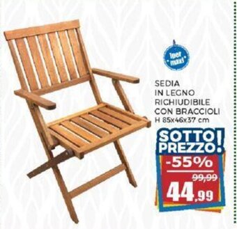 Happy Casa SEDIA IN LEGNO RICHIUDIBILE CON BRACCIOLI H 85x46x37 cm offerta