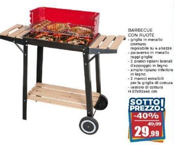 Happy Casa H 87x92x46 cm BARBECUE CON RUOTE -griglia in metallo cromato regolabile su 4 altezze H 87x92x46 cm offerta