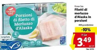 Lidl Ocean sea filetti di merluzzo d'alaska in porzioni offerta