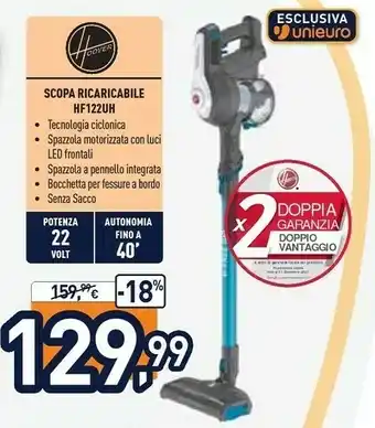 Unieuro Hoover H-FREE 100 HF122UH 011 Senza Sacchetto Grigio, Titanio offerta