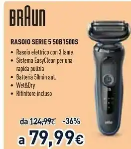 Unieuro Braun Series 5 50-B1500s Rasoio Elettrico Uomo Con Regolabarba, Blu offerta