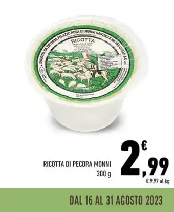 Conad RICOTTA DI PECORA MONNI 300 g offerta