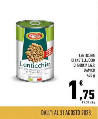 Conad LENTICCHIE DI CASTELLUCCIO DI NORCIA I.G.P. D'AMICO 400 g offerta