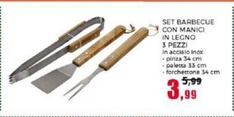 Happy Casa SET BARBECUE CON MANICI IN LEGNO 3 PEZZI offerta