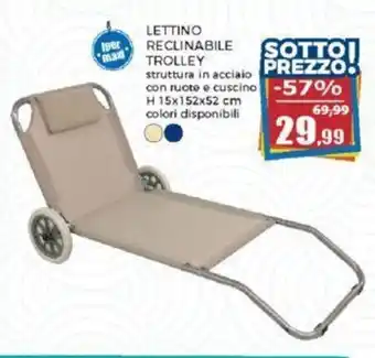 Happy Casa LETTINO RECLINABILE TROLLEY struttura in acciaio con ruote e cuscino H 15x152x52 cm colori disponibili offerta