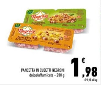 Conad PANCETTA IN CUBETTI NEGRONI dolce/affumicata - 200 g offerta