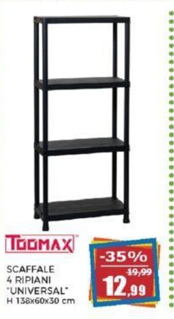 Happy Casa TOOMAX SCAFFALE 4 RIPIANI "UNIVERSAL'' H 138x60x30 cm offerta