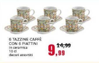 Happy Casa 6 TAZZINE CAFFÈ CON 6 PIATTINI in ceramica 10 cl decori assortiti offerta