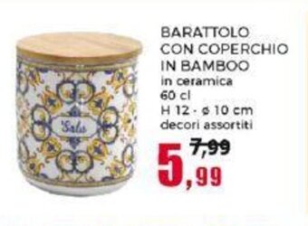 Happy Casa BARATTOLO CON COPERCHIO IN BAMBOO in ceramica 60 cl H 12 - Ø 10 cm decori assortiti offerta