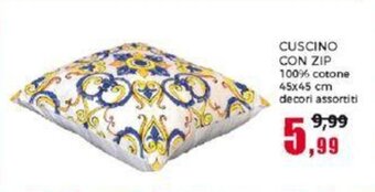 Happy Casa CUSCINO CON ZIP 100% cotone 45x45 cm decori assortiti offerta
