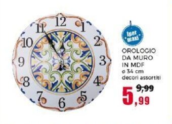 OROLOGIO DA MURO IN MDF o 34 cm decori assortiti