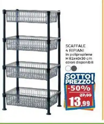 Happy Casa SCAFFALE 4 RIPIANI in polipropilene H 82x40x30 cm colori disponibili offerta