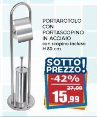 PORTAROTOLO CON PORTASCOPINO IN ACCIAIO con scopino incluso H 80 cm
