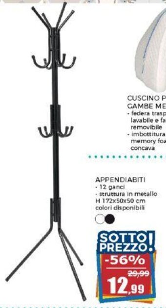 Happy Casa APPENDIABITI - 12 ganci - struttura in metallo H 172x50x50 cm colori disponibili offerta