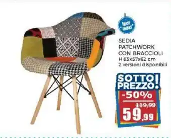 Happy Casa SEDIA PATCHWORK CON BRACCIOLI H 83x57x62 cm 2 versioni disponibili offerta