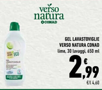 Conad GEL LAVASTOVIGLIE VERSO NATURA CONAD lime, 30 lavaggi, 650 ml offerta